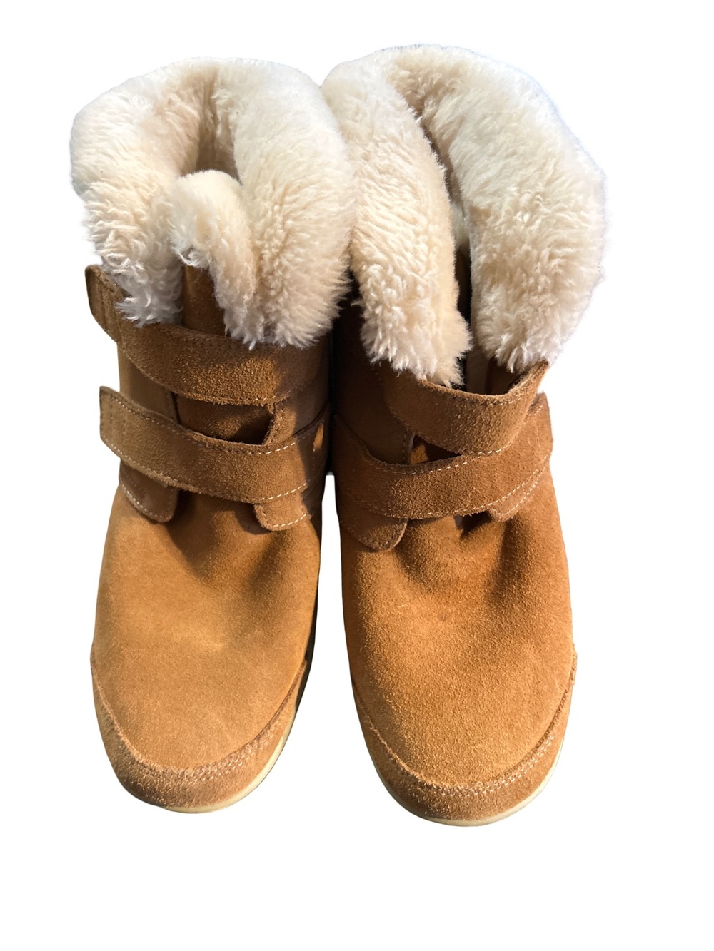 Orthofeet Florence Women’s 7.5 B Suede Shearling Strap Winter Ankle Boots Tan